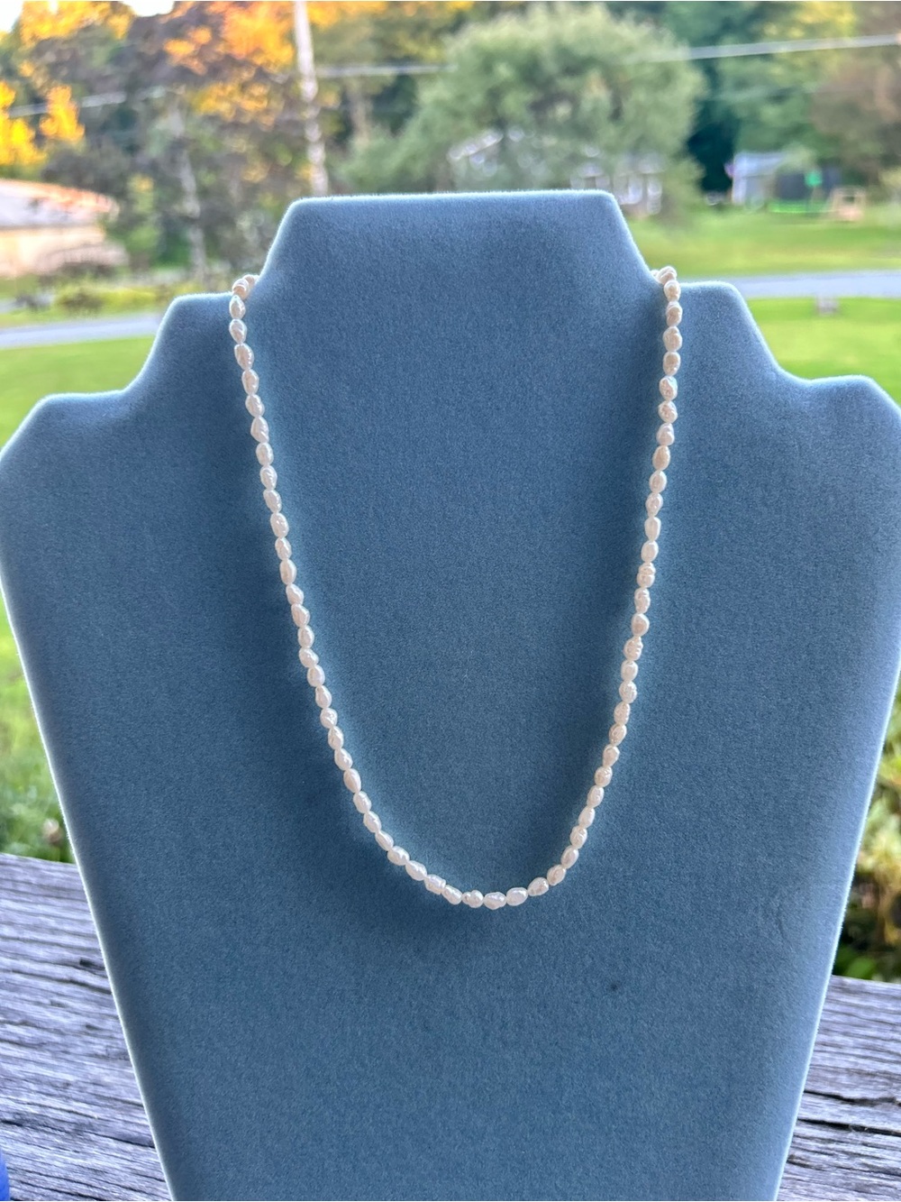 Delicate Rice Pearl Beaded Necklace single strand Cream 15” barrel clasp